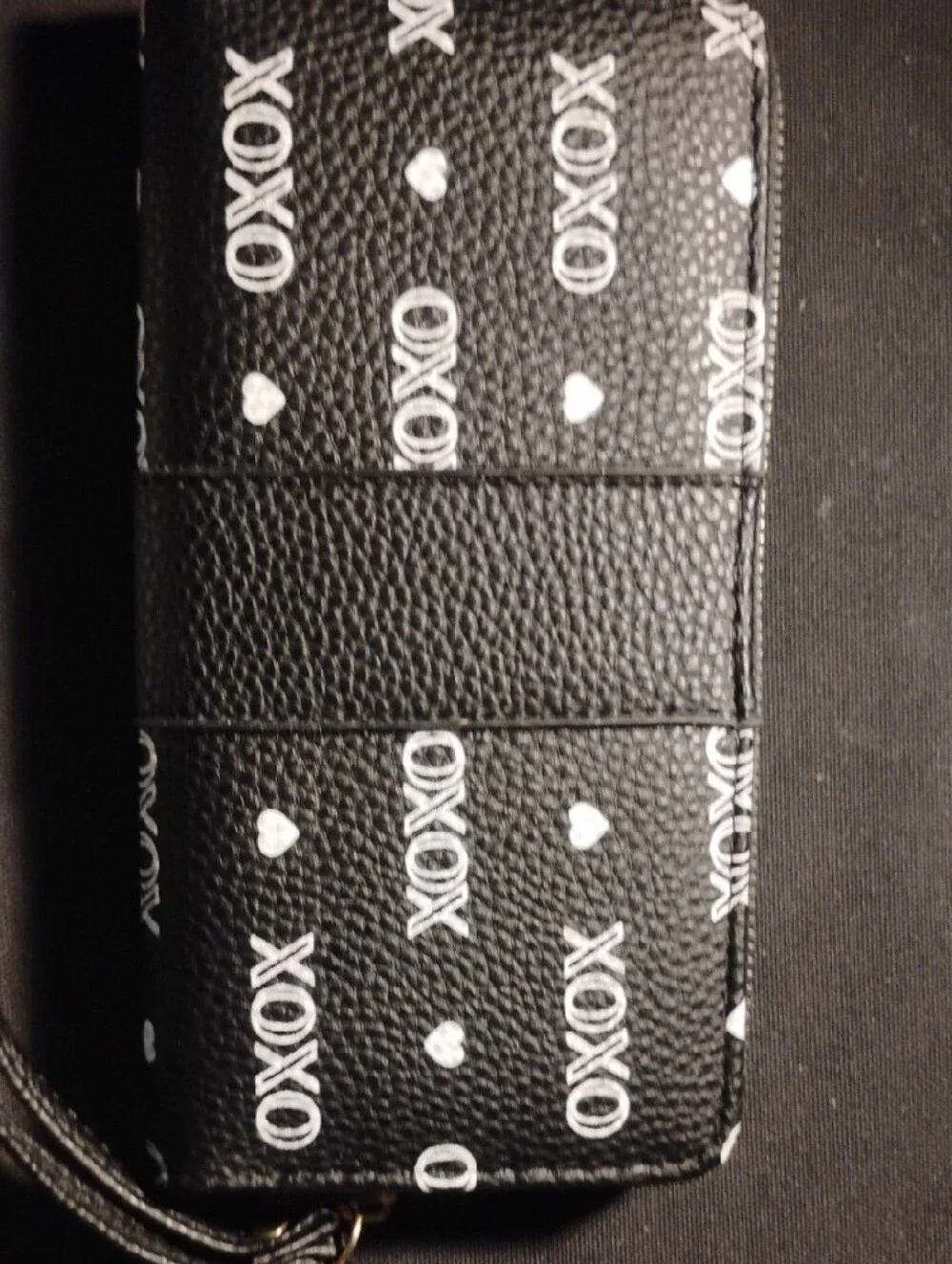 XOXO Black Wallet with White Heart & Logo Print
